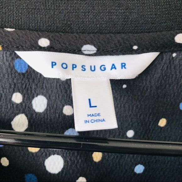 Popsugar Black & Blue Polka Dot Long Sleeve Shirt - Picture 3 of 5